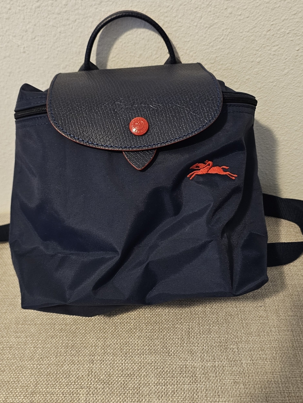 Longchamp Navy Mini Backpack with Red Accent